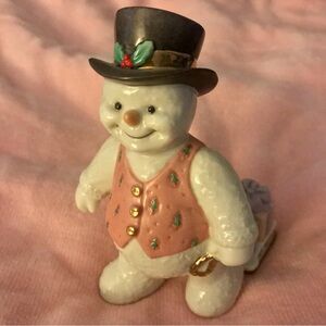 Lenox Snowman Figurine with Pink Vest and Black Hat